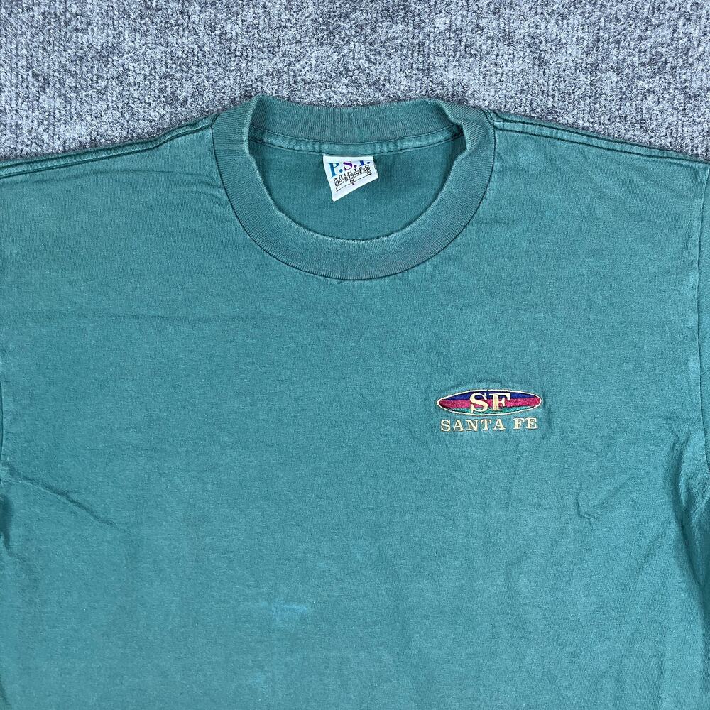 PSI T-Shirt Mens Size L Blue Green Santa Fe Railroad Logo Graphic Vintage Style